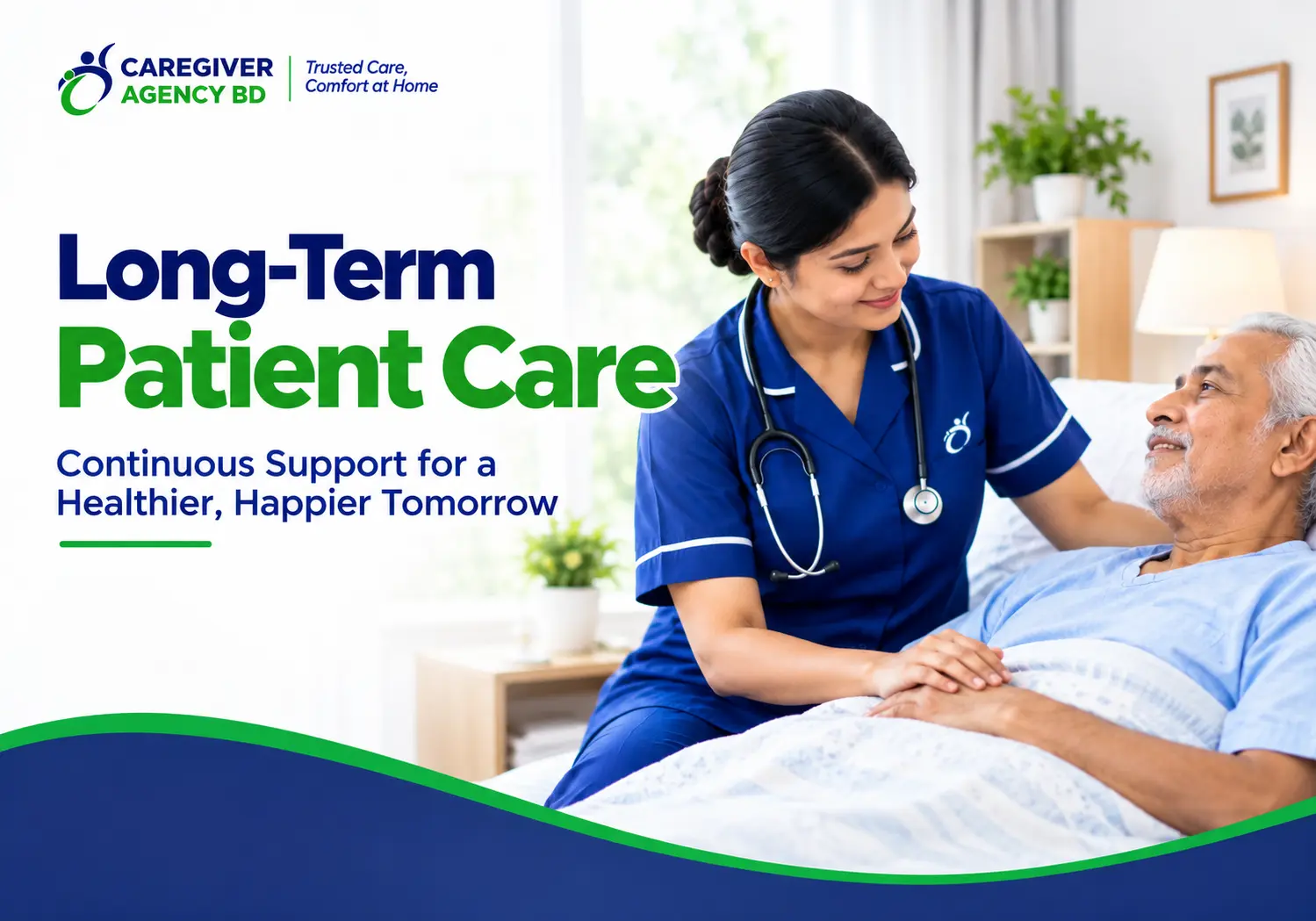 Caregiver helping an elderly patient with daily activities at home in Dhaka
