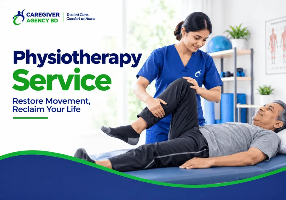 Physiotherapist guiding an older patient through exercises at home in Dhaka