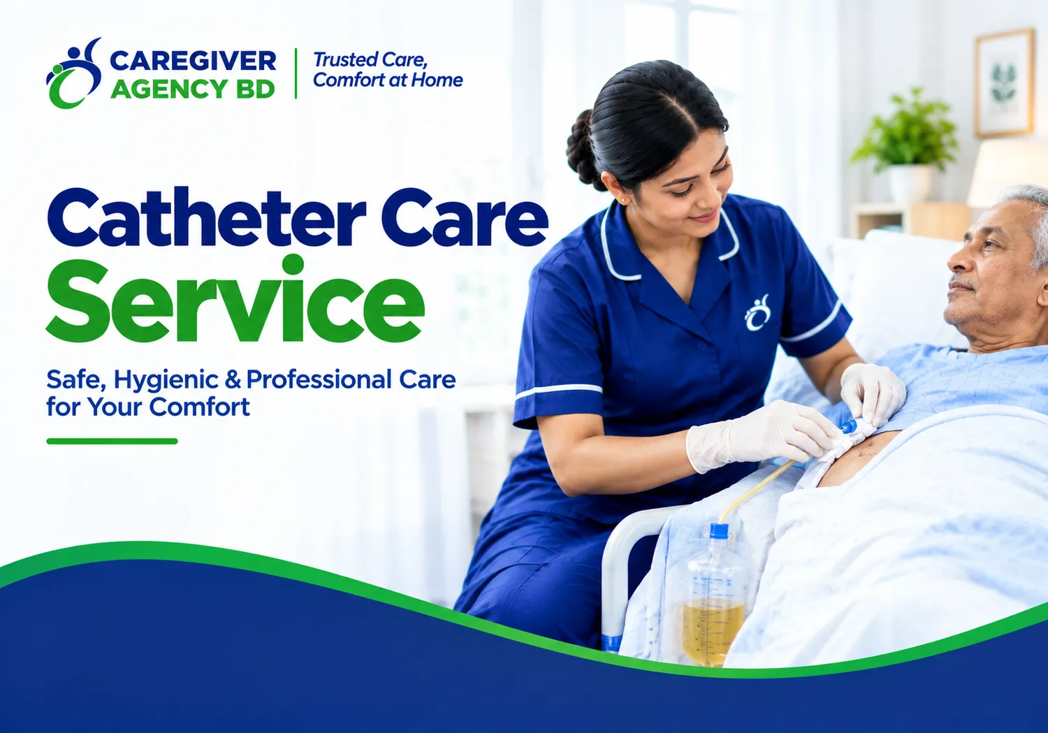 Caregiver helping an elderly patient rest comfortably at home in Dhaka